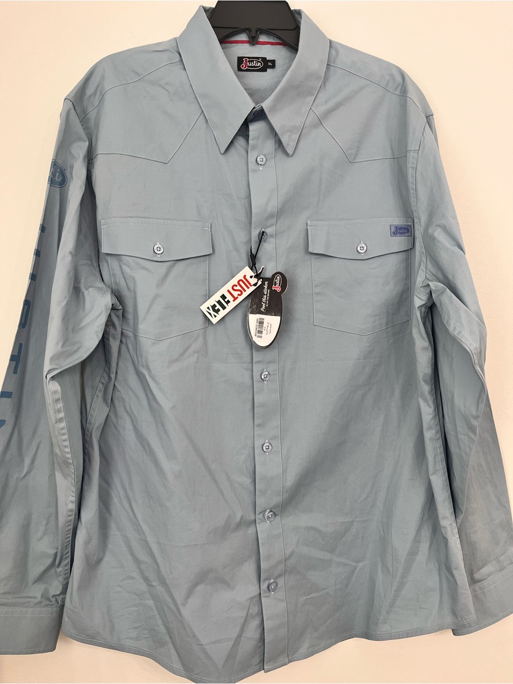 Justin NWT Just Flex Blue Cotton Button Down Shirt Men’s XL Casual Western Rodeo
